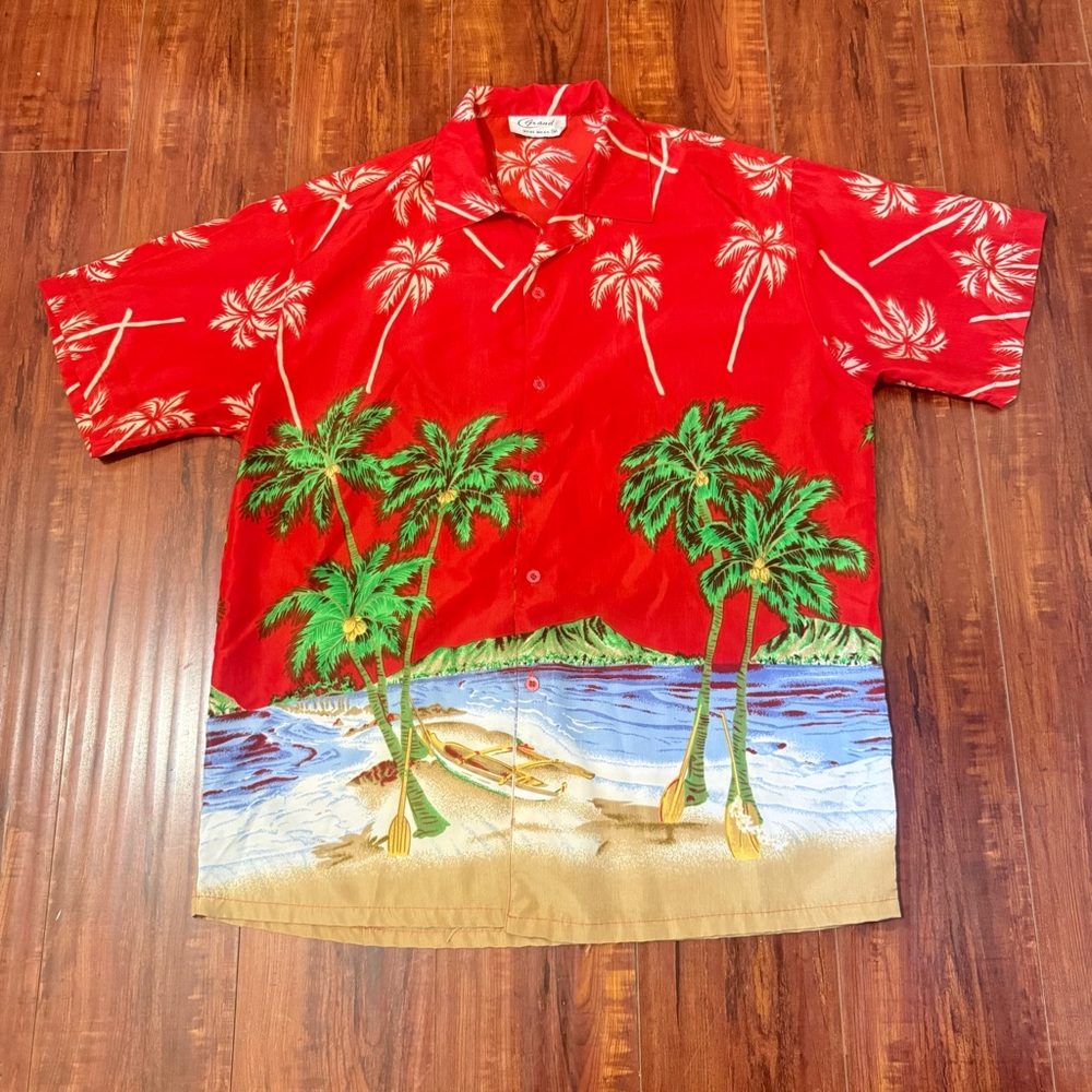 Hawaiian Shirt Palm Trees, Beach & Canoes by Grand Size Medium Men’s Read Info!